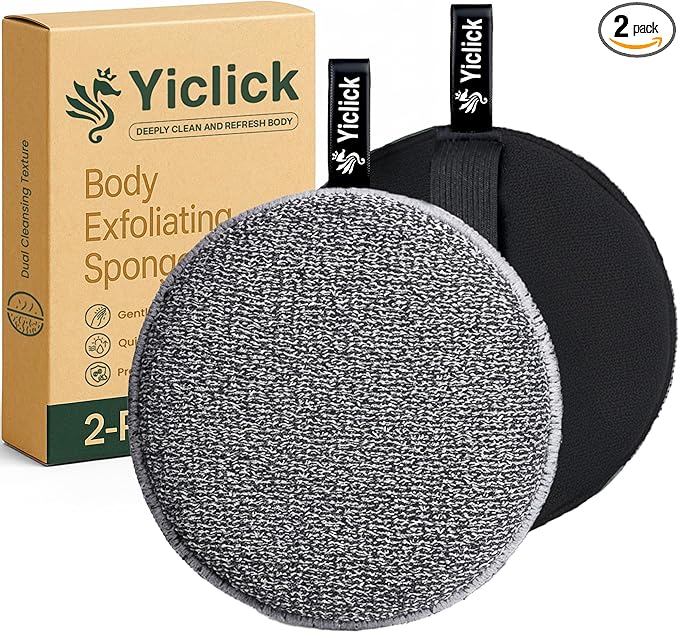 Yiclick Exfoliating Body Scrubber (2 Pack), Body Exfoliator Scrubber, Exfoliating Sponge for Shower Bath, Shower Loofah Luffa Lufa with Handle, Dead Skin Exfoliator for Body Scrub, Men Women
