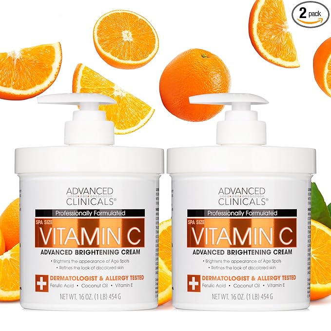 Advanced Clinicals Vitamin C Cream Visibly Brightening Body Lotion | Vitamin C Moisturizer Skin Care Body Cream For Women & Men Helps Visibly Improve Look Of Dark Spots & Uneven Skin Tone, 2-Pack