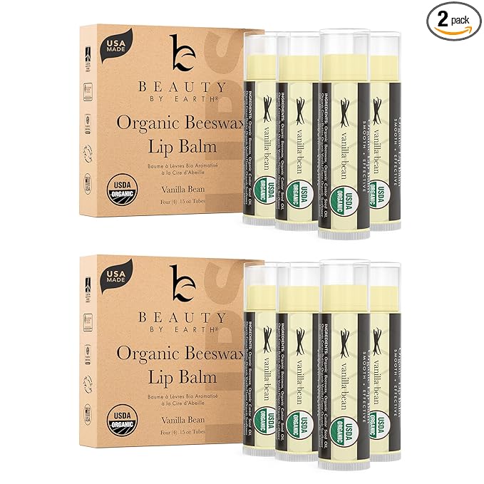 USDA Organic Lip Balm - USA Made with Natural Ingredients, Stocking Stuffers for Adults & Teens, Beeswax Vanilla Chapstick for Dry Lips, Beauty Gifts for Women, Birthday Gifts for Her & Him
