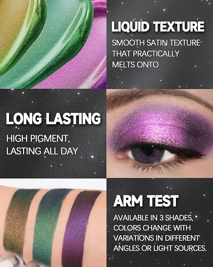 Glitter Liquid Eyeshadow, Chameleon Metallic Long-Lasting Eye Shadow, Holographic Multichrome Shimmer Eyeshadow, Colorful High Pigment Liquid Eye Shadow,Glow in the Dark Party Makeup Gift for Women-05