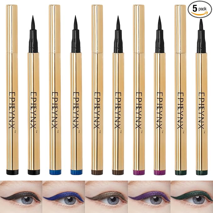 EPILYNX Liquid Eyeliner - Hypoallergenic Eyeliner with Fine Brush Tip, Long-Lasting Waterproof Eye Liner - Cruelty-Free, Vegan, Gluten-Free, Smooth Liquid Eye Liner, 5 Shades 2mL each Gift Set