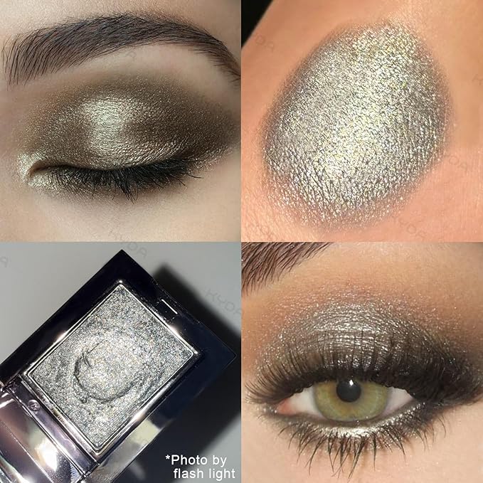 KYDA Chameleon Smoky Black Eyeshadow, Chameleon Chrome Metallic Eye Shadow, Smooth Pressed Powder Palette, High Pigment Glitter Eyeshadow, Lasting Eye Glitters Makeup with Mirror