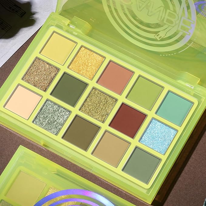 UCANBE 15 Color Eyeshadow Palette Matte Shimmer Metallic, Olive Green Earth Tone Highly Pigmented Long Lasting Blendable Eye Makeup Palette for Natural to Bold Looks