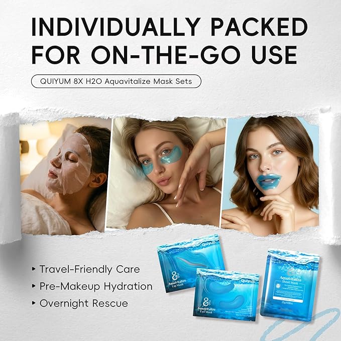 QUIYUM Seaweed Skincare Mask Set - Eye + Lip + Face Repair Combo (32 PCS), for Women & Teens, Natural Ingredients with VE & Hyaluronic Acid, Spa-Like at Home, Moisturize, Soothe, Self-Care Gift
