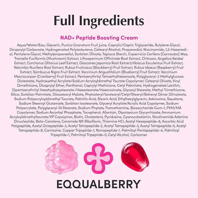 EQQUALBERRY NAD+ Peptide Boosting Cream – NAD+ 5% & 13 Peptides Anti-Aging Korean Skincare Face & Body Cream | Firming & Lifting Pink Neck Cream for Sagging Skin (1.69 fl.oz / 50ml)
