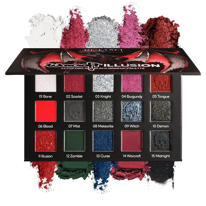 Red black Eyeshadow Palette, Goth Red Eye Shadow Halloween Makeup | Black Sliver Shimmer Glitter Eyeshadow Pallet, Burgundy Smokey Mattlic Cream Matte Eyesahdow for SFX Clown Vampire Christmas Looks