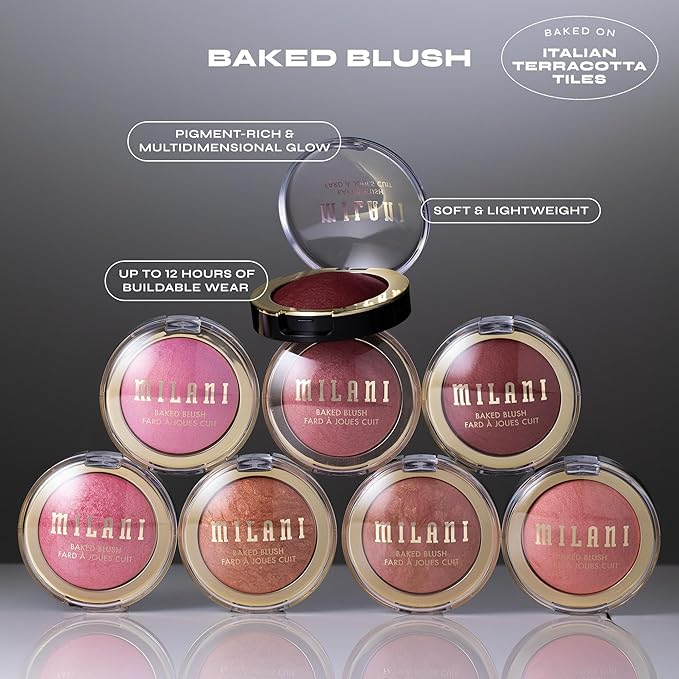 Milani Baked Blush, Updated Powder Blush for Cheeks, Cruelty Free Makeup - Shape, Contour & Highlight Face for a Shimmery or Matte Finish - Luminoso