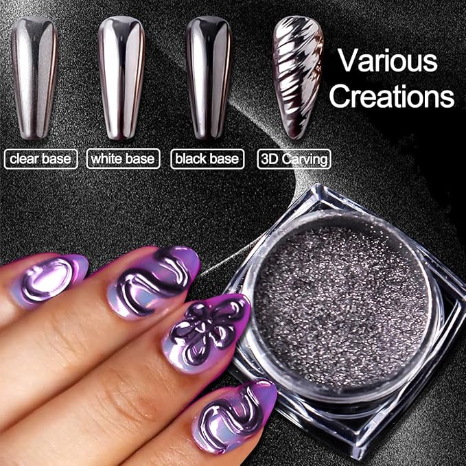 6 Colors Chrome Nail Powder Kit, Rose Gold Bronze Black Chrome Powder for Nails, Magic Mirror Effect Pigment Metallic Rubbing Dust Fine Glitter Powders for Gel Polish Nail Art Decoration