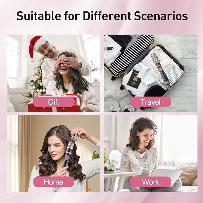 Blow Dryer Brush, 3-in-1 Rotating Hair Dryer Brush with 3 Heads for Drying Styling Volumizing Curling Sleeking in One Step for Long Hair, 3 Temperatures, Negative Ionen, Ceramic Coating, 360° Rotating