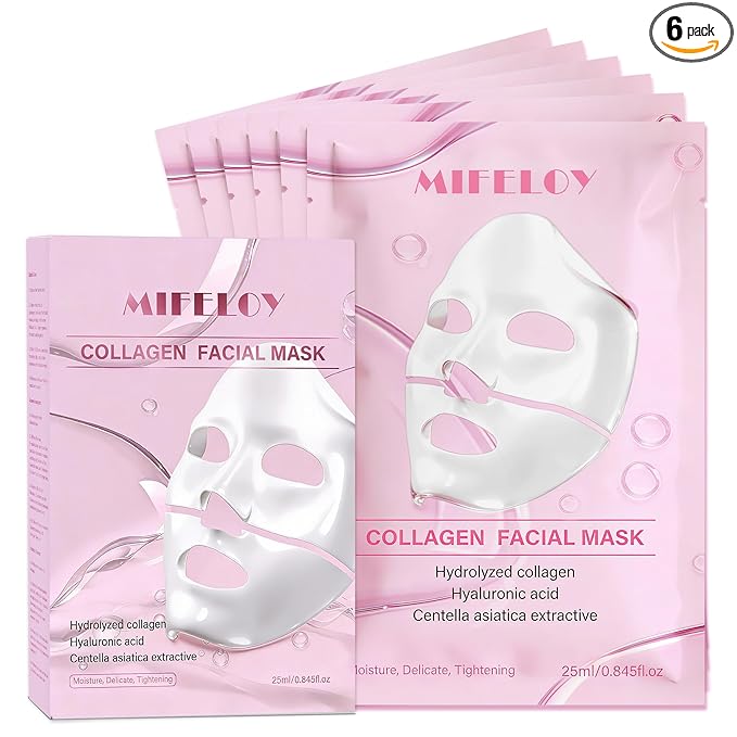 6 Pack Collagen Face Mask for Women, Hydrating Hydrogel Sheet Mask for Skin Elasticity & Pore Minimizing, Face Mask Skincare, Self Care Gift Set
