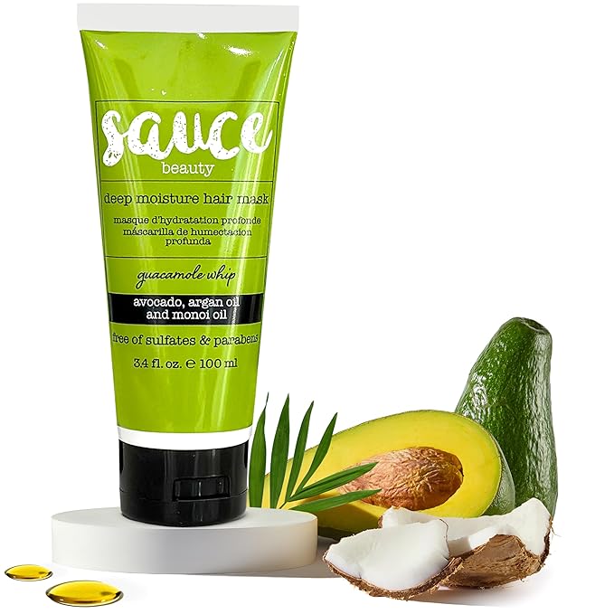 SAUCE Deep Conditioning Hair Mask for Dry Damaged Hair, Guacamole Whip (3.4 Fl Oz) Frizz Control with Avocado, Jarrah Honey, Monoi & Argan Oil, All Hair Types, Paraben & Sulfate-Free