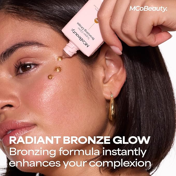 MCoBeauty Super Glow Bronzing Drops - Sun Kissed Shade - Golden Shimmer Liquid Bronzer - Hydrating Illuminating Face Tint with Jojoba Oil Hyaluronic Acid Cocoa Extract White Tea - Vegan & Cruelty Free