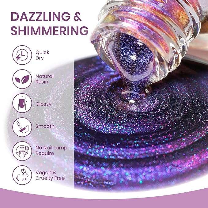 9D Magnetic Cat Eye Nail Polish Set, Cateye Nail Polish Non Gel with Magnet, Multi-Color Holographic Glitter Quick Dry Nail Lacquer High Glossy DIY Salon Gift for Women Girl