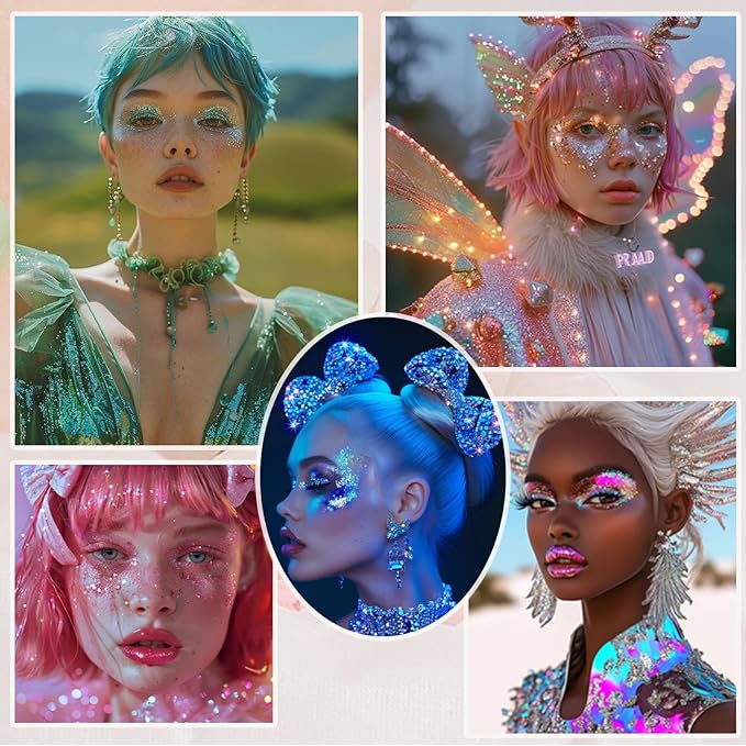 Face Body Glitter, Hair Glitter Sparkles Chunky Face Glitter Gel for Girls Makeup Singer Concerts Mermaid Festival Sequins Face Paint