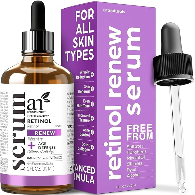 ArtNaturals Retinol Serum for Face - with Vitamin C, Retinol Oil & Hyaluronic-Acid - Skin Clearing - Anti-Aging, Anti-Wrinkle Eye Serum - Skin Repair, Night Therapy (1 Fl Oz / 30ml) (ANGA-0127)