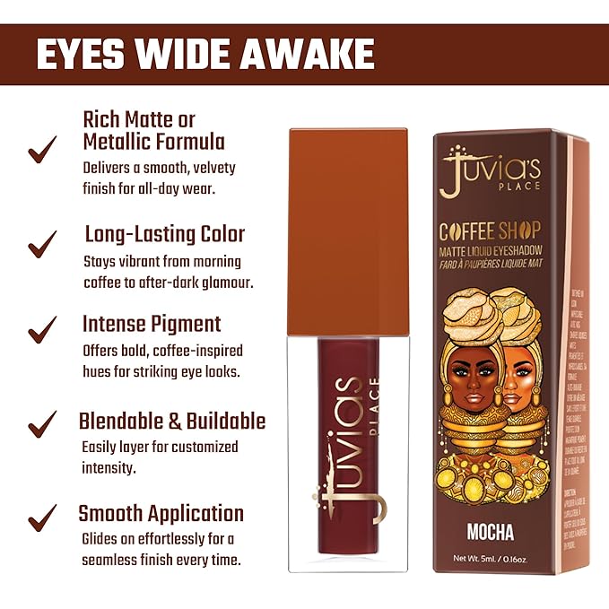 Juvia's Place Coffee Shop Liquid Eyeshadow - Mocha - Matte Finish for Rich, Long-Lasting Color, Waterproof, and Smooth Texture - Buildable and Vibrant - Ideal for All Skin Tones, 0.16 fl oz
