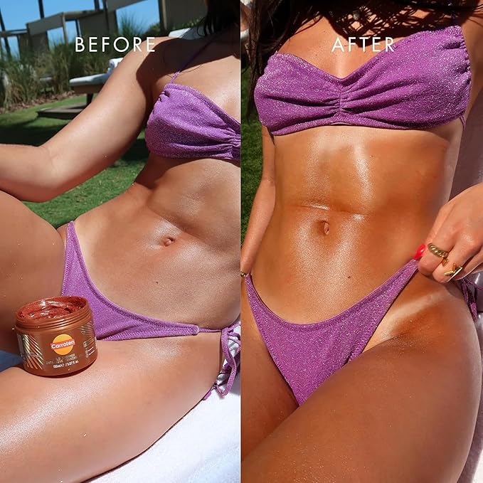 Carroten Shimmer Tanning Gel | Travel Size Tan Accelerator & Body Bronzer | Non-Greasy Water-Resistant with Carrot & Coconut Oil | Vitamin A&E for Moisture & Hydration | TSA Approved | 1.7oz + Spatula