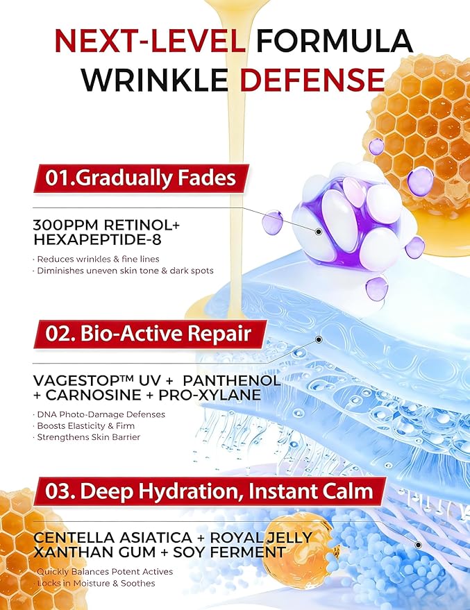 NING DERMOLOGIE Retinol Serum for Face: 300PPM Gentle for Sensitive Skin Beginners - Anti Aging & Wrinkle Peptides Serum I Collagen Booster for Night Firming & Hydrating Korean Skincare, 1.01 fl.oz