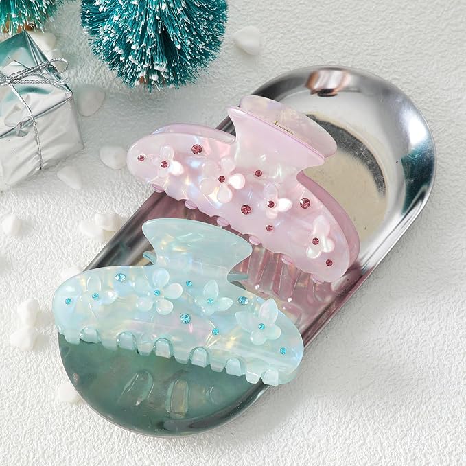 HAIMEIKANG 2Pcs Acrylic Flower Hair Claw Clips - Large Hair Clips for Women Jaw Clips for Thick Thin Hair Strong Hold Cute Non-slip Claw Clips Stylish Hair Accessories for Women Girls