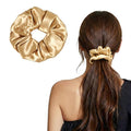 ZLYC 100% Mulberry Silk Hair Tie Scrunchie 19 Momme Gentle Creaseless Dent-Free Ponytail Holder for Women, 6cm Solid Champagne Gold