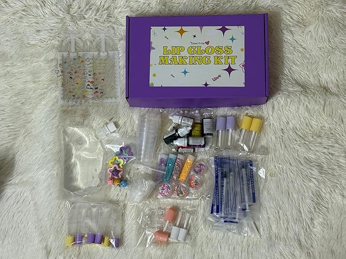 Dewiitine Adult Lip Gloss Base Kit, Cosmetic Lip Gloss Ingredients Set for Personal Use, Clear Gloss Base with Color Pigments & Empty Tubes, Non-Toy, 18+