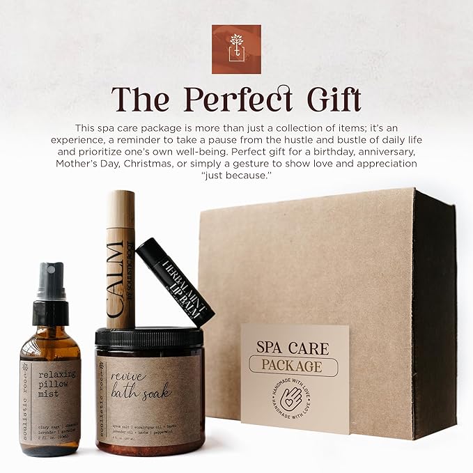 SOULISTIC ROOT Self-Care Set - Luxury Spa Bath Kit, Pillow Mist, Cooling Lip Balm, Tranquil Essential Oil Roller & Epsom Salt Bath Soak Pampering Package, Holistic Gifts for Him & Her