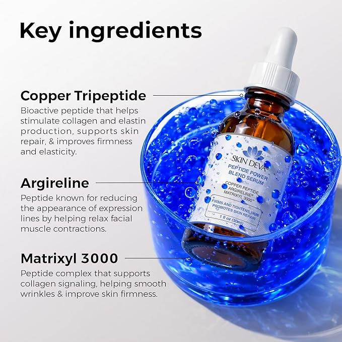 Skin Deva Copper Peptide Serum + Hyaluronic Acid Serum + Argireline and Matrixyl 3000 Lightweight Hydrating, Supports Smooth & Firm-Looking Skin, Supports Firm Youthful-Looking - Pack of 2