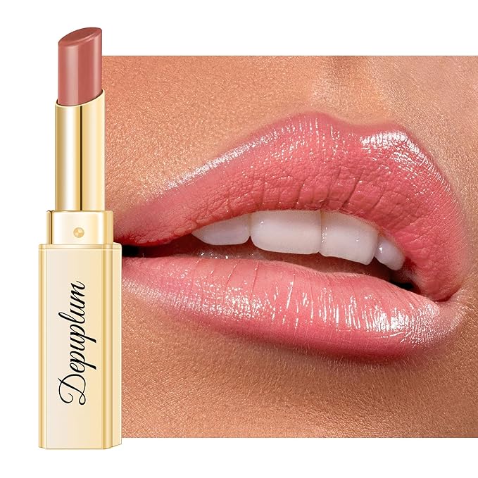 Depuplum Nude Pink Lipstick for Women Moisture Lip Gloss Tinted Lip Balm Sheer Lipsticks for Mother's Day Nourishing Hydrate Glossy Lipstick for Dry Lips,DM70 Peach Nude
