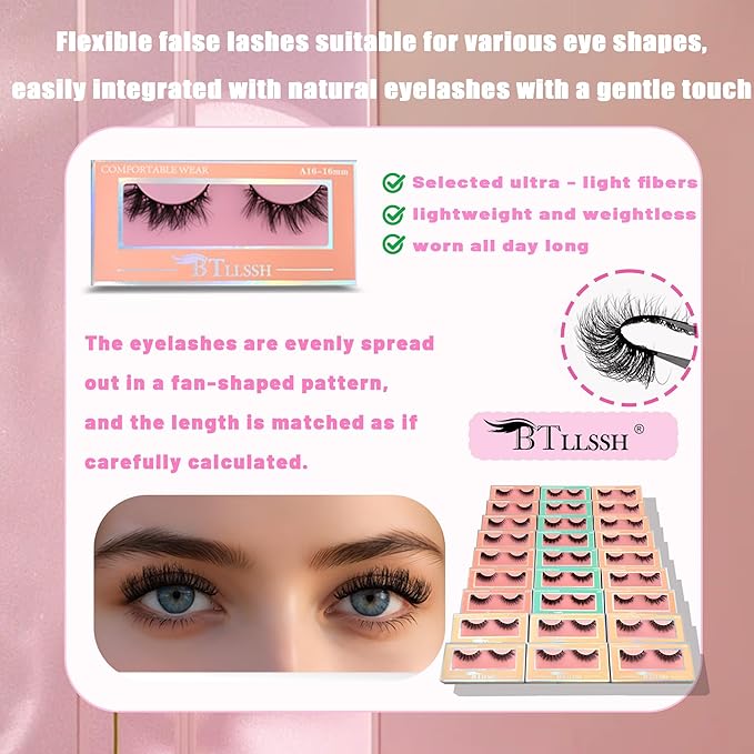 Mixed Style Faux Mink Lashes 27Pairs - 5D Fluffy Cat Eye False Eyelashes with D Curl, Soft Reusable Strip Lashes for Daily Makeup & Salon-Grade Extensions Effect