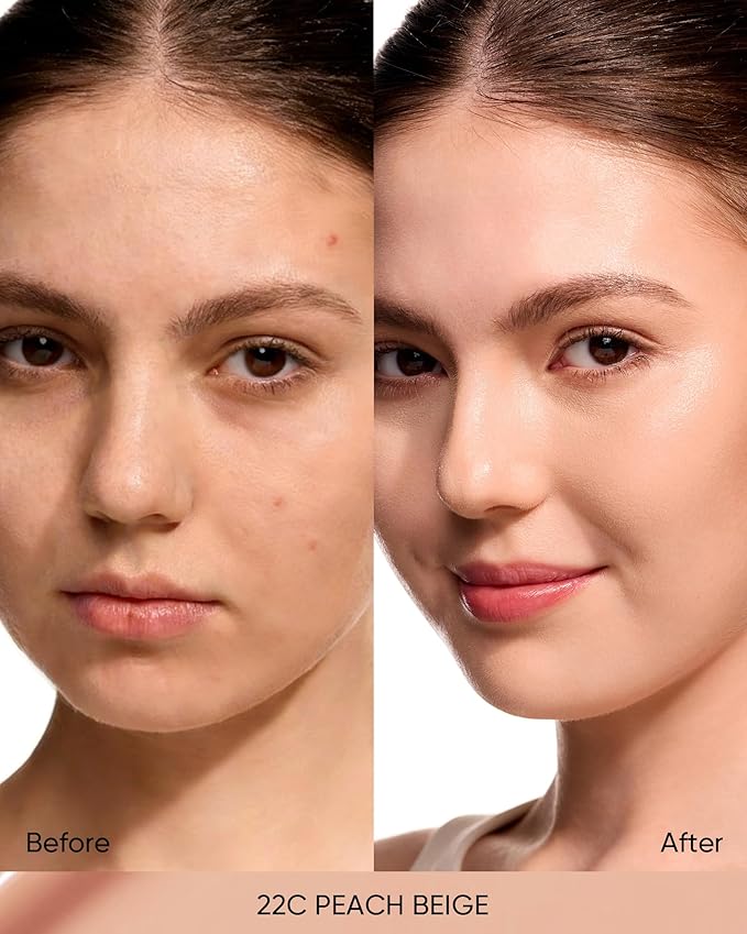 SKINTIFIC Full Coverage Cushion Foundation #22C Peach Beige| Satin Glow Finish, Oil-Control & Waterproof, Buildable Tattoo Cover Cushion for All Skin Types
