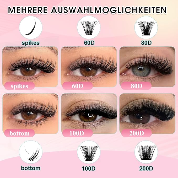 GEMERRY 4-in-1 Eyelash Extension Kit Spikes Clusters and 2 Styles Bottom Lashes 60D/80D/100D/200D Cluster Eyelash Extensions with Bond and Seal and Tweezers(8-16mm)
