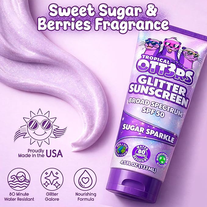 Glitter Sunscreen SPF 50 Lotion 4.5oz - Sparkle & Shimmer Sunscreen - Colored Sun screen for Kids & Women - UVA/UVB Sunshine Protection + 80 Min Water Resistant - (Scented) (USA Made)