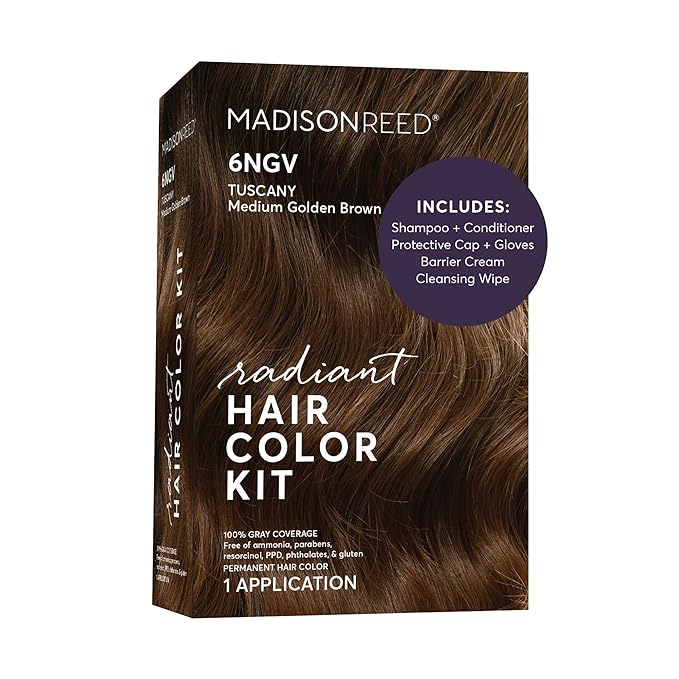 Madison Reed Radiant Hair Color Kit - 6NGV Medium Golden Brown (Tuscany Brown), Dimensional Gray Hair Blending Permanent Hair Dye, PPD-Free & Ammonia-Free, 1 Pack