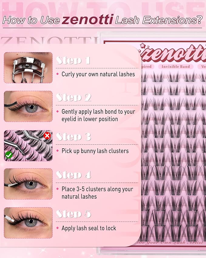 Natural Lash Clusters Manga Eyelash Clusters Wispy Cluster Eyelash Extension Bunny Anime Fairy Individual Lashes Invisible Band Cluster Lashes Freya DIY Lash Extensions C-Curly 8-16mm by zenotti