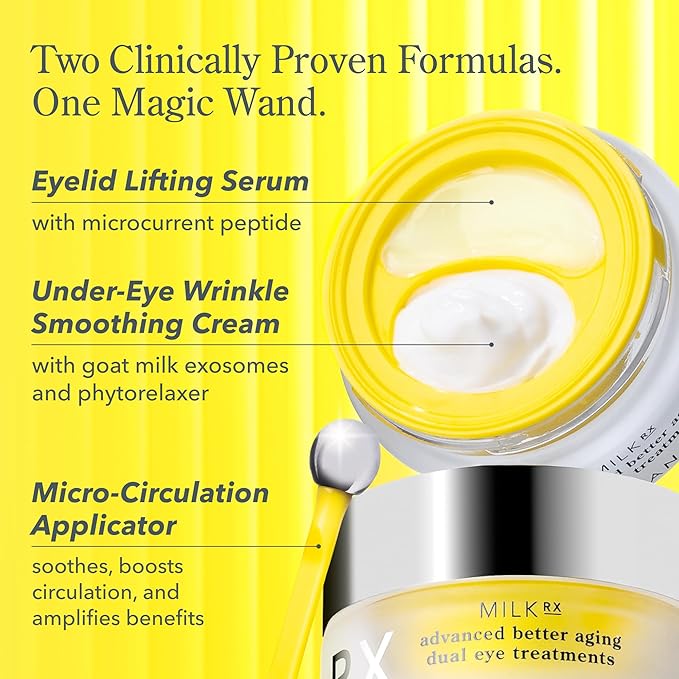 Beekman 1802 Milk RX Advanced Better Aging Dual Eye Treatments – Under Eye Wrinkle Cream & Eyelid Lift Serum with Peptides & Goat Milk Exosomes, Retinol Alternative