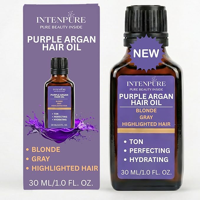 Purple Hair Oil - Argan Oil Toner for Blonde & Gray Hair | Anti Brassy Treatment for Bleached Hair | Purple Hair Gloss & Repair Serum | Color Safe Care | Hair End Treatment | 1.01 fl oz