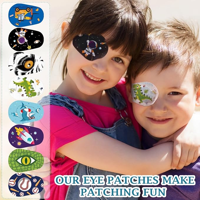 Siifert 48 Pcs Latex Free Adhesive Eye Patches for Kids Latex Free Disposable Cute Adhesive Bandages for Amblyopia Light Blocking Lazy Eye Toddler Boys Girls, 8 Styles