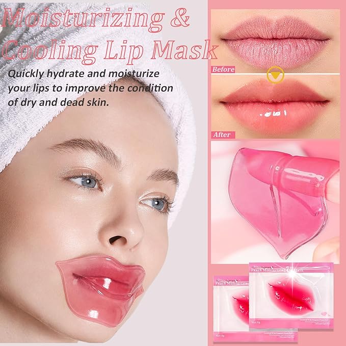 32 Pairs Eye Masks & Lip Masks, Collagen Crystal Lip Mask and Eye Mask, Crystal Collagen Eye Patches for Puffy Eyes, Effectively Eliminates Dark Circles and Eye Bags, Reduces Lip Wrinkles