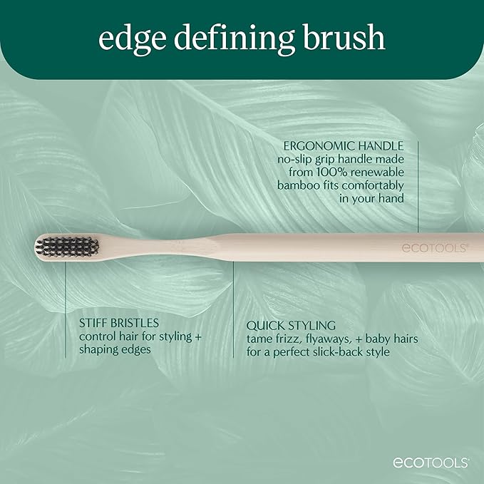 EcoTools Edge Defining Hairbrush, For Precision Styling, Tame Edges, Baby Hair, & Frizz, Dense Synthetic Bristles, Small Brush Head To Style Hairline, Renewable Bamboo, Cruelty-Free, 1 Count