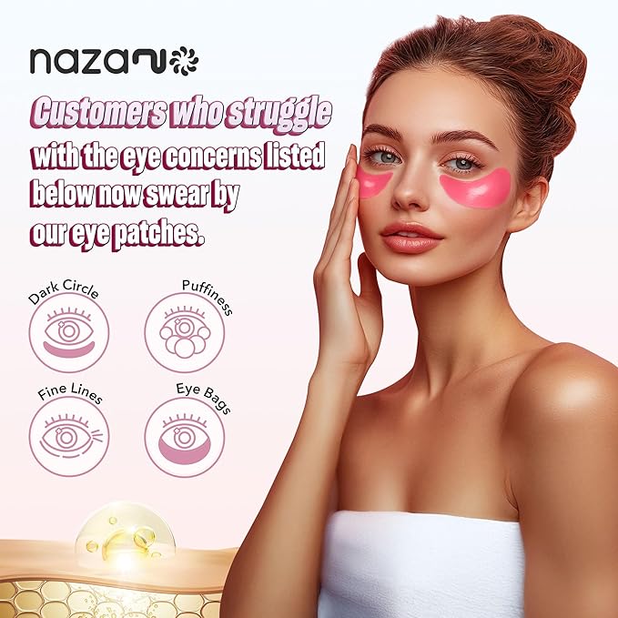 NAZANO Under Eye Patches - 60 Pack for Puffy Eyes, Dark Circles, Bags & Wrinkles with Hydrolyzed Collagen & Hyaluronic Acid - Eye Care Pads for Daily Skincare (Pink)