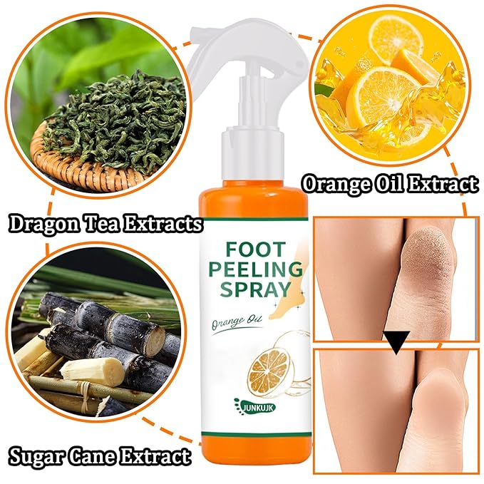 Foot Peeling Spray,100ML Instant Exfoliating Peel Spray for Remove Dead Skin Exfoliator,Hydrating Refreshing Foot Peel Spray（Orange）