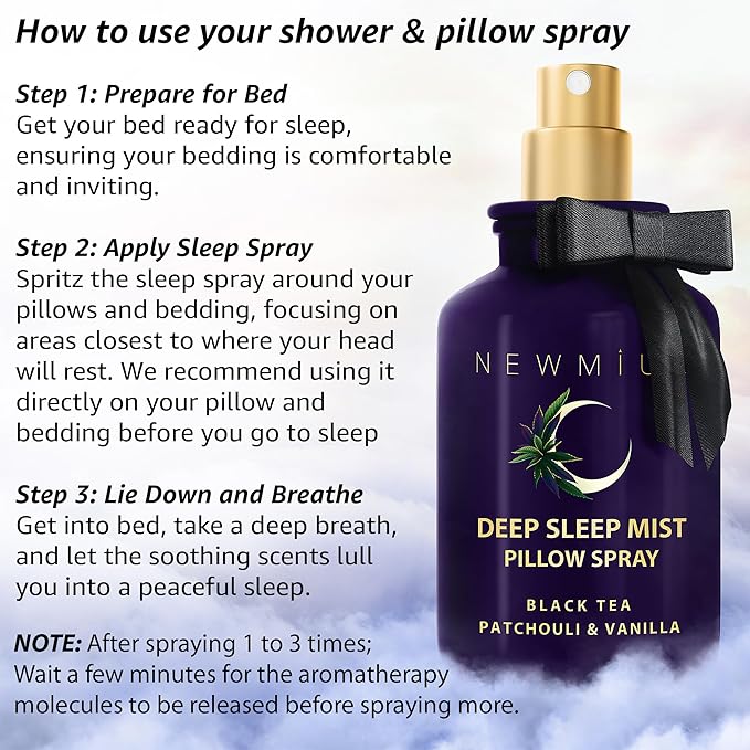 Deep Sleep Pillow Spray Natural Aromatherapy Mist for Sleep Relaxation Calming Stress Relief Patchouli Black Tea Vanilla Essential Oils Self Care Gift