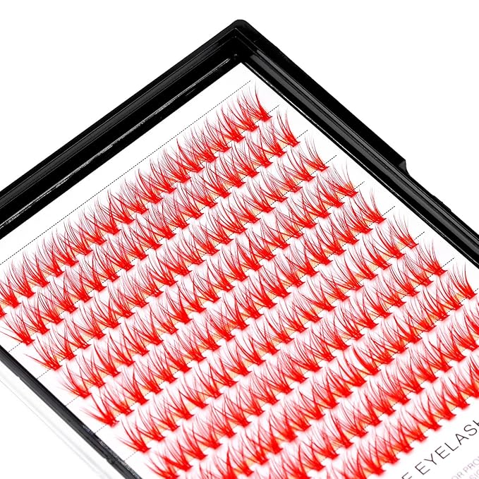 →VAYATOR False Eyelashes 3Styles D Curl 10-18mm 200Pcs To Choose Lashes Extensions Cluster Individual Lash Extensions Reusable False Eyelashes Easy Grafting （20D-Red-D Curl-18mm）