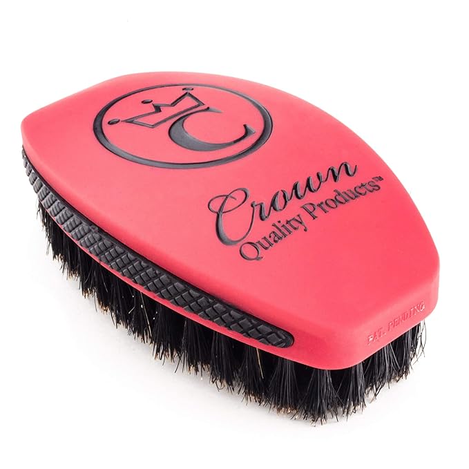 Crown Quality Products 360 Sport Wave Caesar 2.0 Boar Bristle Hairbrush, Soft, Red Velvet - Non-Slip Grip, Waterproof Design - The Ultimate 360 Wave Brush