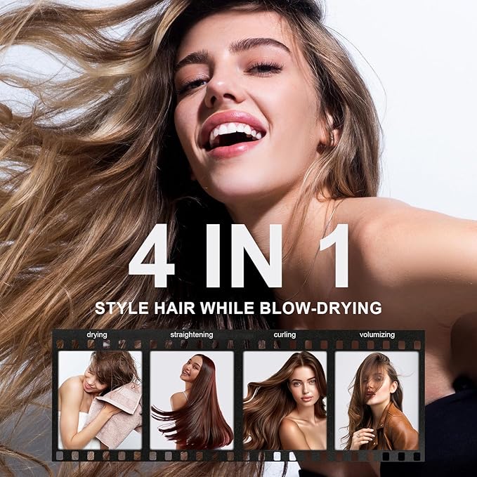 Dual Voltage Travel Hair Dryer Brush, 2 Inch Oval Hot Air Brush, One Step Travel Hair Styler/Volumizer/Straightener/Curler, European Blow Dryer Brush with Universal Adapter