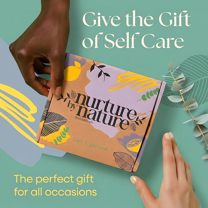 Nurture by Nature RELAX & UPLIFT Spa Kit for Women – Birthday Gifts for Women – 6 Piece Gift Basket with Hand Soap, Body Scrub, Hand Cream & More - Vegan Self Care Kit - Relaxation Gifts for Her