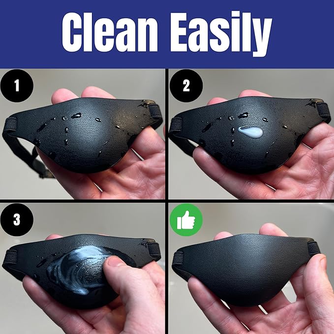 Black Leather Eye Patch with Adjustable Band and Concave Design - Comfortable Medical Eye Patch for Left or Right Eye