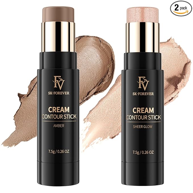 FV Contour and Highlighter Stick, Blendable and Natural Finish, Long Lasting, Waterproof Contour Makeup Kit for Face Shaping, Travel-Friendly, 01 Amber & 05 Sheer Glow