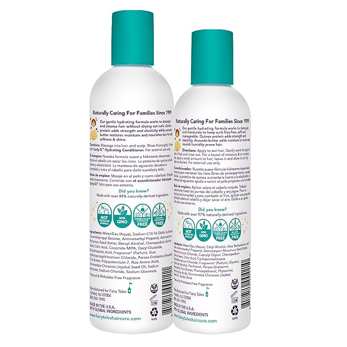 Fairy Tales Curly Q Hydrating Kids Shampoo 12oz and Conditioner 8oz - Paraben, Sulfate, Gluten, and Nut Free - For All Curl Types Including Multi Cultural Hair (2 Pack)