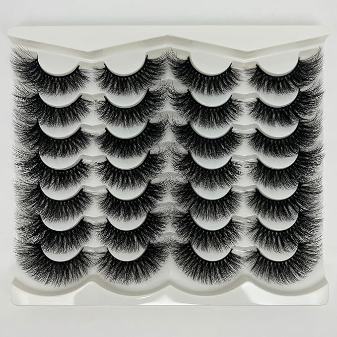 Mink Lashes Fluffy Cat Eye Lashes Strips 20mm Long, 14 Pairs Faux Mink False Eyelashes Pack, 25mm Big 3D Volume Thick Eyelashes